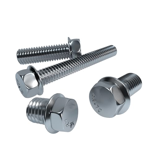 Flange Hex Bolts, ROARADE 304 Stainless Steel 18-8, Serrated Flange Head, Hex Head Screws, SAE & Metric Coarse Thread (3/8"-16, Thread Length 1”) 6pcs - size: Thread length 1”