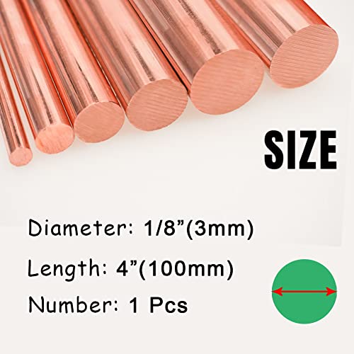 1Pcs Pure Copper Round Rod 1/8"(3mm) Dia 3.94" Length Bare Copper Cu Metal Rod for Metal Craft Hobbies - size: 1/8" Dia, style: 4"Length