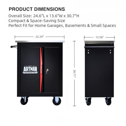 Rolling Tool Chest,Stainless Steel Worktop,Black&Red,2‑Drawer - color: Black, size: 2-Drawers