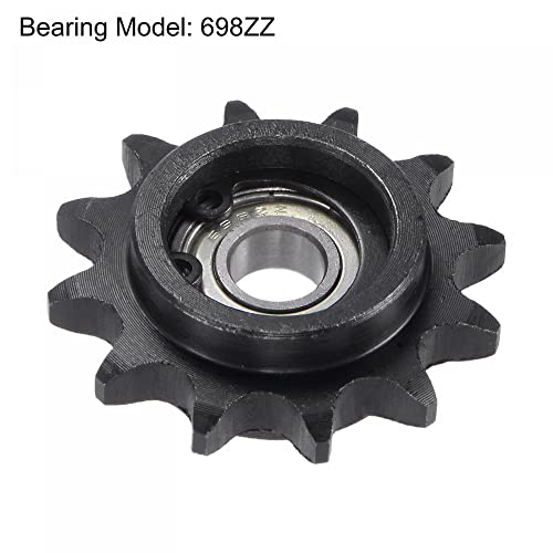 uxcell Chain Idler Sprocket, 8mm Bore 3/8" Pitch 12 Tooth Tensioner, Black Oxide Finish C45 Carbon Steel with Insert Single Bearing for ISO 06B Chains - size: 8mm