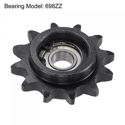 uxcell Chain Idler Sprocket, 8mm Bore 3/8" Pitch 12 Tooth Tensioner, Black Oxide Finish C45 Carbon Steel with Insert Single Bearing for ISO 06B Chains - size: 8mm