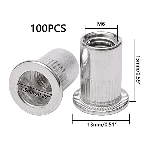 100Pcs M6 6 mm Aluminum Rivet Nuts, Blind Insert Nuts - size: M6