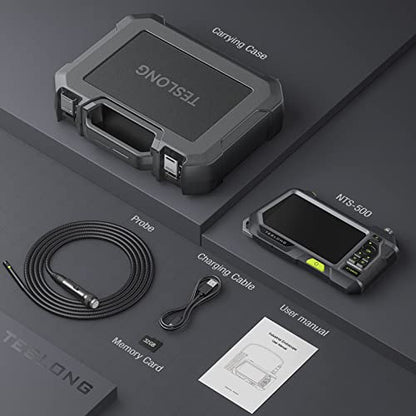 Dual Lens Endoscope with 5" Monitor, Teslong NTS500 Industrial Waterproof Borescope Inspection Camera with 0.21in Front & Side-View Double Lens with 9.8FT Probe, 5-Inch IPS LCD Screen & Case