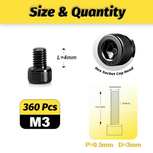 KADRICK 360PCS M3 x 4mm Hex Socket Head Cap Screws, M3-0.5 Fully Threaded - size: M3x4MM 360PCS