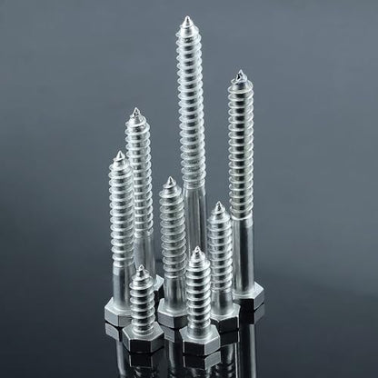 1/4 x 3 Hex Head Lag Screws Bolts with Flat Washers (10 Sets), 304 Stainless Steel 18/8, Partial Thread, Deck Screws, Heavy Duty Hex Head Wood Lag Screws, Fayeploo - size: 1/4 x 3"