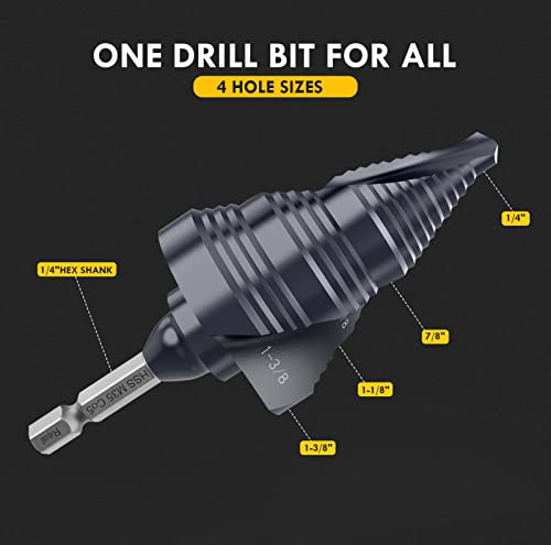 1/4"-1-3/8" Double Sprial Flute M35 Cobalt Step Drill Bit - size: 1/4"-1-3/8"(2 Flute)
