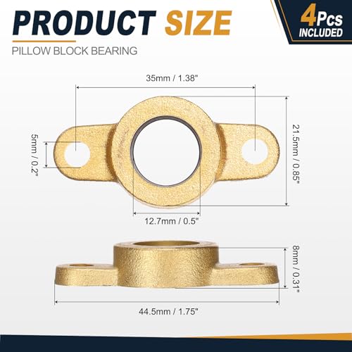 uxcell 4Pcs TF12.7 Pillow Block Bearings 12.7mm Bore,Copper Housing,ABEC 3 - size: TF12.7(12.7mm Shaft)