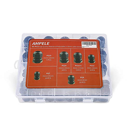 Cable Gland 50 Pack Waterproof Adjustable 3-16mm PG7 PG9 PG11 PG13.5 PG16 PG19 Nylon Cable Glands Joints with Gaskets