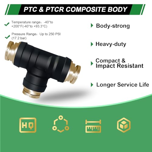1/2" DOT Air Line Fittings Tee 3PCS,Quick Push To Connect Fittings - color: 1/2" * 1/2" * 1/2" 3PCS