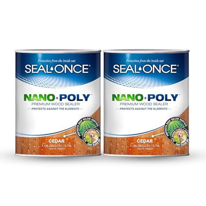Seal-Once Nano+Poly Penetrating Wood Sealer with Polyurethane - Premium Waterproof Sealant -2 Gallon & Cedar - color: Cedar, size: 2 Gallon