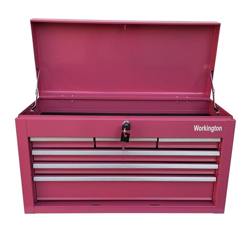 Workington Portable Metal Tool Chest with 6 Drawers, 24" 6-Drawer Tool Chest Cabinet with Ball Bearing Drawer Slides, Steel Tool Storage Box Organizer 4005 Pink - color: Pink