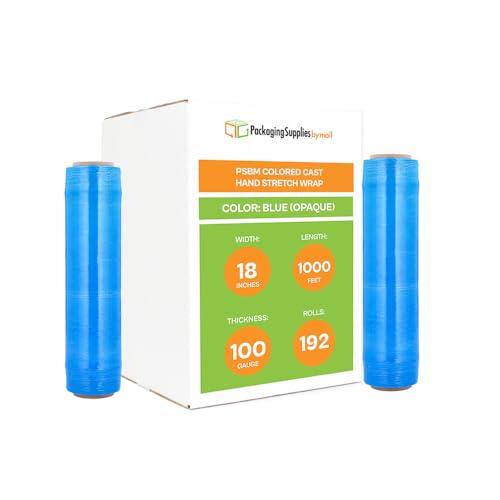 PSBM Dark Blue Stretch Wrap, 192 Rolls 18 Inch x 1000 Feet 100 Gauge, Heavy Duty Plastic Wrap Industrial Strength Shrink Film for Moving, Packing & Shipping - color: Blue, size: 192 Rolls