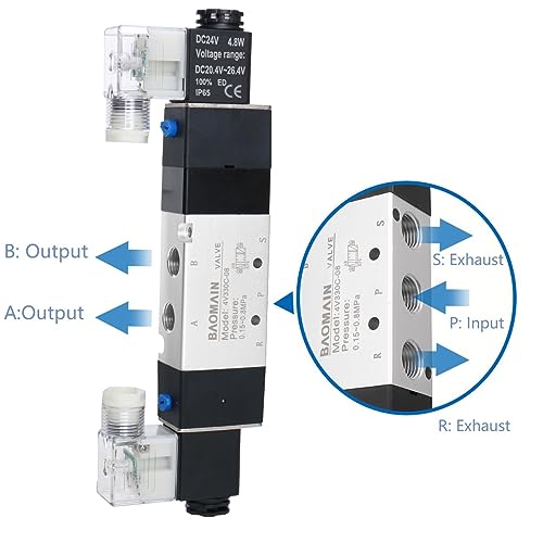 Baomain Solenoid Valve 4V330C-08 DC 24V PT1/4'' 4.8W 5 Way 2 Position
