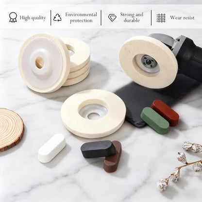 11 Packs 4.5" x 7/8" Round Wool Felt Polishing Disc Kit for Angle Grinder - style: 5Packs Wool Felt Polishing Disc + 6 Packs Compounds