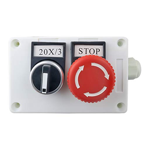 Red Mushroom Emergency Stop 1NC 1NO Latching Push Button Switch, 3 Positions 2NO Latching Rotary Select Selector Switch Station Box