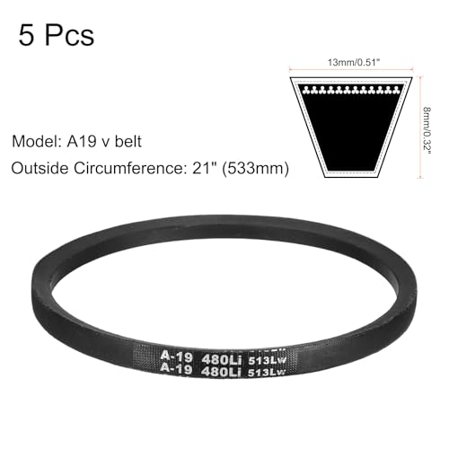uxcell 5Pcs A19 Classic Wrapped Rubber V-Belt, 21" Lo x 0.51" W x 0.32" H - size: A19
