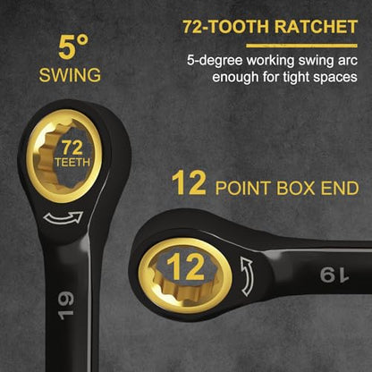 Egofine 15mm Ratchet Wrench, 15mm Wrench Ratcheting Combination Wrenches Metric, Industrial Grade Gear Spanner with 12 Point Box End, 72-Teeth Ratchet Black Electrophoretic Coating,CR-V - style: 15mm