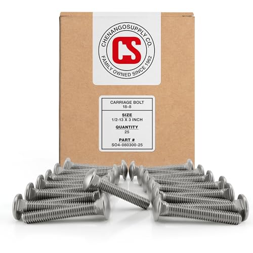 Stainless 1/2-13 x 3 Carriage Bolt (1" to 5" Lengths Available in Listing), 18-8 Stainless Steel, 25 Pieces (1/2-13 x 3) - size: 1/2-13 x 3"