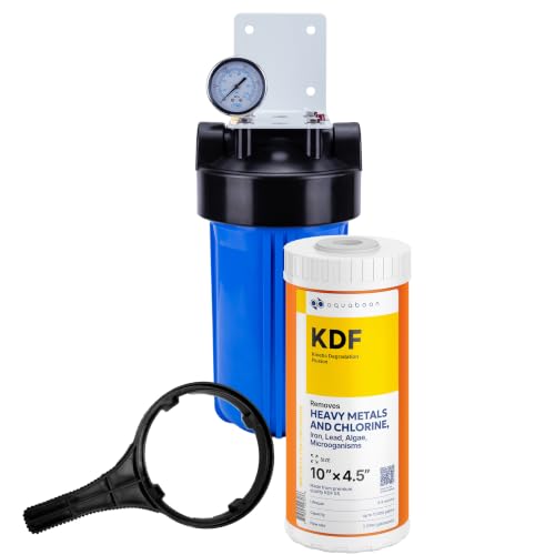 Aquaboon Whole House Water Filter System for Well Water with10x4.5 KDF Heavy Metals Purification Cartrige | NSF Certified, Pressure Gauges & Releas, Wrench, Bracket 1" NPT - color: 10 Inch, size: Heavy Metals (KDF) Filter