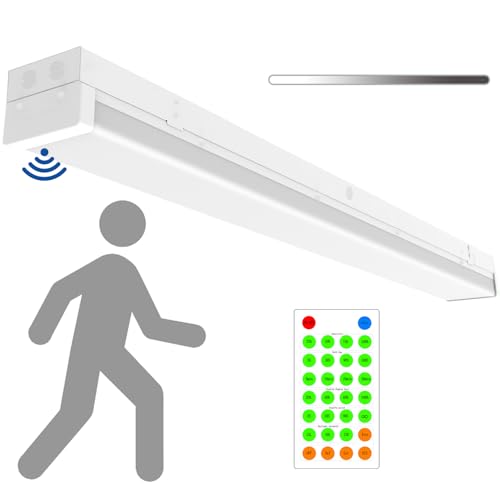 4FT Tri-Level Motion Sensor LED Wraparound Stairwell Light with Remote, IP20, 20W(2500lm)/40W(5000lm), 5000K, 100-277V, Dimmable, Flush Mount Commercial LED Wrap Shop Ceiling Light Fixture, FCC - color: 5000K, size: 4FT 1 Pack