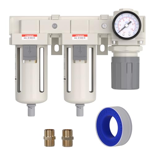 AIRZOE 3/4" NPT Air Dryer for Compressor-Air Compressor Water Separator AC4110-06,Double Air Compressor Filter,Air Pressure Regulator Combo,5 Micron Brass Element,Semi-Auto Drain,0-145 psi Gauge - size: 3/4"NPT