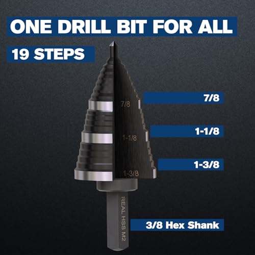 3/16" to 1-3/8" M2 Step Drill Bit - size: 3/16"-1-3/8"(M2)