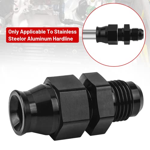 6AN Male Flare to 3/8" Fuel Hardline Tube Fitting, 3/8 Inch OD Tube to AN6 Compression Adapter Straight Connector Aluminum Black 4PCS