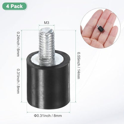 M METERXITY 4-Pack Rubber Mounts D8mmxH8mm Male Vibration Isolators Cylindrical Shock Absorber W M3 x 6mm Studs for Air Compressor/Car/Pump/Boat/Garage Motor/Bobbins Rubber Isolators - size: M3 x 6mm, 8mm x 8mm