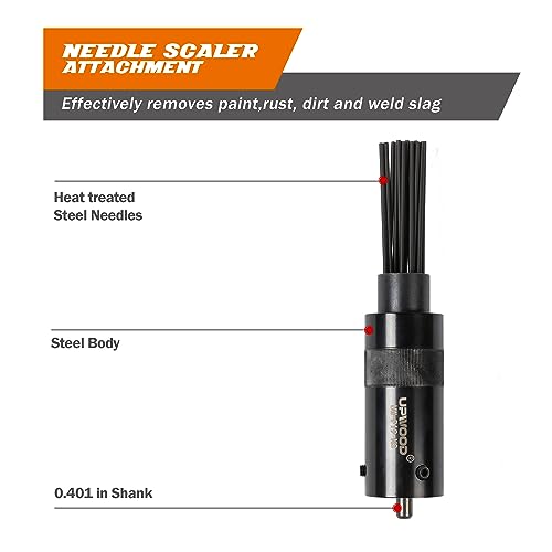 Needle Scaler Attachment, with 19pcs Needles, Screw On for Use UW-AH190P AH250P Air Hammer, Paint, Rust, Dirt and Weld Dust Remover - style: Needle Scaler Attachment