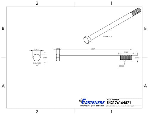 1/2-13 x 8 Hex Head Cap Screw Bolts, External Hex Drive, Stainless Steel 304, Partially Threaded, Stainless Steel, Quantity 5 - size: 1/2-13 x 8 Inch (5 Pack)