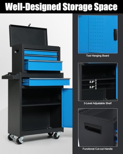 Winado 4-Drawer Rolling Tool Chest, 2-in-1 Storage Toolbox, Blue & Black - color: Blue & Black