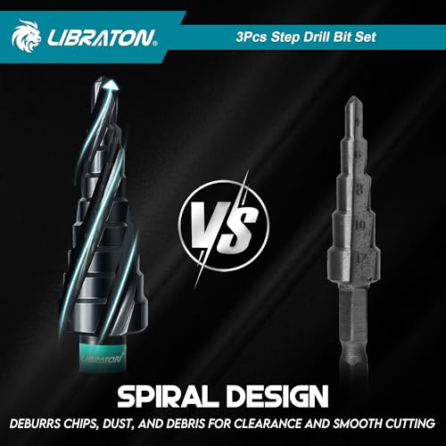 LIBRATON Four Spiral Flute Step Drill Bit Set 1/8"-7/8", M35 Step Bits - style: 1/8" - 7/8" (3pcs Set)