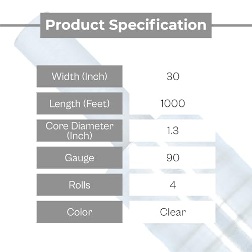 PSBM Stretch Wrap with Handles, 4 Rolls 30 Inch x 1000 Feet 90 Gauge Heavy Duty Clear Plastic Wrap Industrial Strength Shrink Film for Moving, Packing & Shipping - size: 90 Gauge, style: 4 Rolls