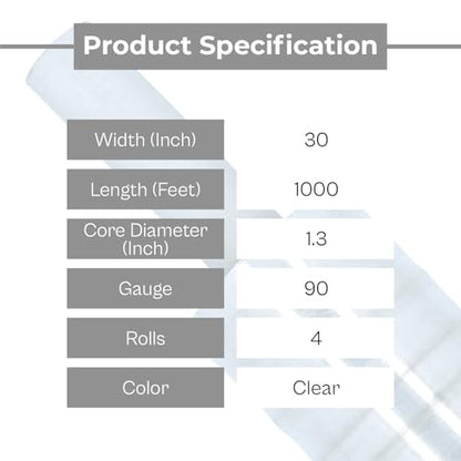 PSBM Stretch Wrap with Handles, 4 Rolls 30 Inch x 1000 Feet 90 Gauge Heavy Duty Clear Plastic Wrap Industrial Strength Shrink Film for Moving, Packing & Shipping - size: 90 Gauge, style: 4 Rolls