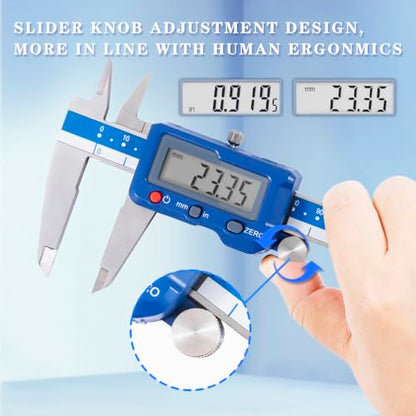 Dasqua 8”/200mm Digital Caliper, Stainless Steel Precision Measuring Tool with Advanced Dual Chip, Large LCD, Resolution 0.0005”/0.01mm, Accuracy ±0.001”/0.02mm - size: 0-8"