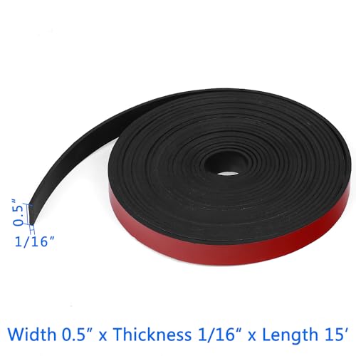 WochiTV Adhesive Solid Rubber Strips, 1/2" Wide x 1/16" Thick x 180" Long Self Stick Black Neoprene Rubber Rolls Perfect for DIY Insulation Cushion Gasket, Sealing, Liner, Weather Striping - size: 0.5" W X 180" L, style: 1/16" Thick Adhesive