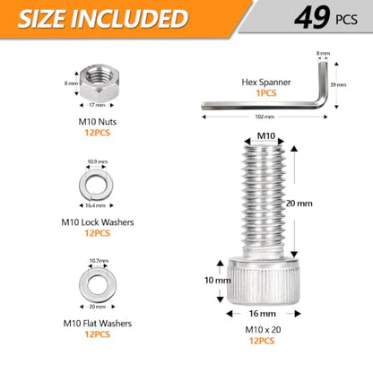 12 Sets Metric M10 Hex Socket Head Cap Screws Bolts Kit, M10-20mm Screws - size: M10 - 20mm