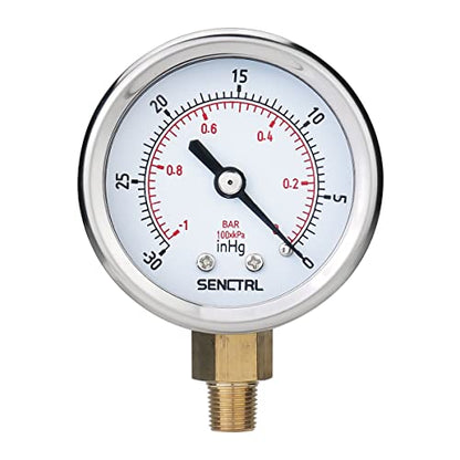 SENCTRL 30inHg Vacuum Pressure Gauge, 1/8" NPT Lower Mount - size: -30inHg-0, style: Lower Mount (1/8" NPT)