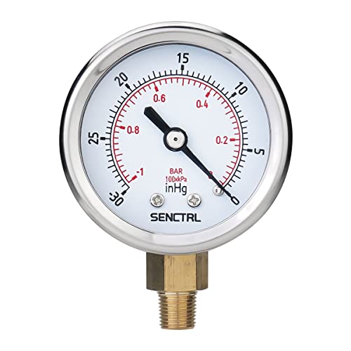 SENCTRL 30inHg Vacuum Pressure Gauge, 1/8" NPT Lower Mount - size: -30inHg-0, style: Lower Mount (1/8" NPT)