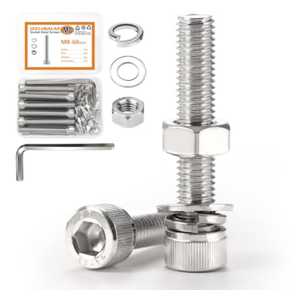 12 Sets Metric M8 Hex Socket Head Cap Screws Bolts Kit, M8-60mm Screws - size: M8 - 60mm