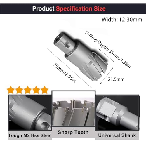 SagaSave 21.5MM x 35MM High Speed Steel Cyclone Annular Cutter，Metal Hole Cutter for Stainless Steel, Metal, Iron, Steel, Brass,Wood 1PCS - size: 21.5mmX35MM