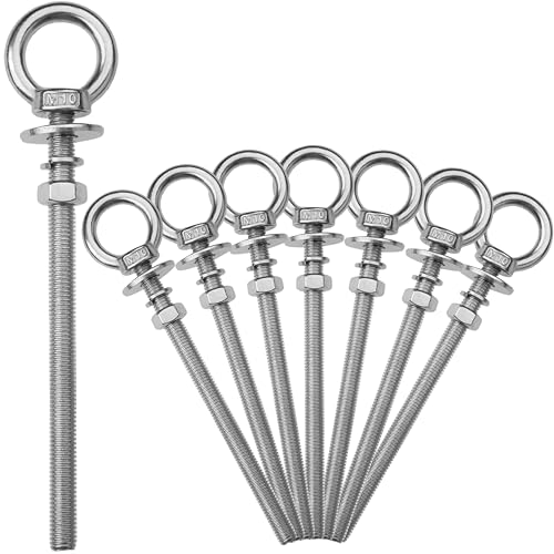 8 Pack M10 Stainless Steel Eye Bolts with Nuts, 3/8" x 6" Eye Bolts - size: M10x153mm (3/8"x6")