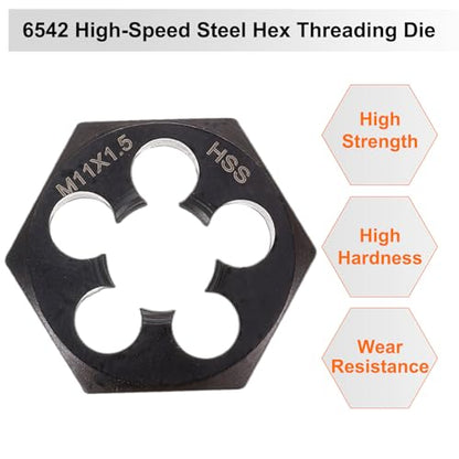 HARFINGTON Hex Threading Die M11 x 1.5 Metric Thread Right Hand High Speed Steel Rethreading Fixed Die Screw Cutting Tapping Repair Tool - size: M11 x 1.5