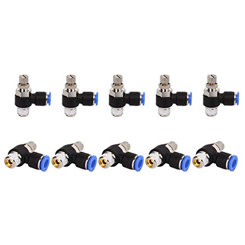 SNS Air Flow Control Valve Push To Connect Fitting Speed Control Valve 1/2"Tube OD x 3/8 NPT 90 Degree Elbow(10 PCS) JSC1/2-N03 - size: JSC1/2-N03