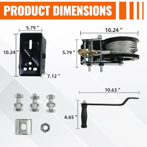 3500lbs Boat Trailer Winch, Heavy Duty Hand Winch with 33ft Cable - color: 3500 lbs Steel Cable