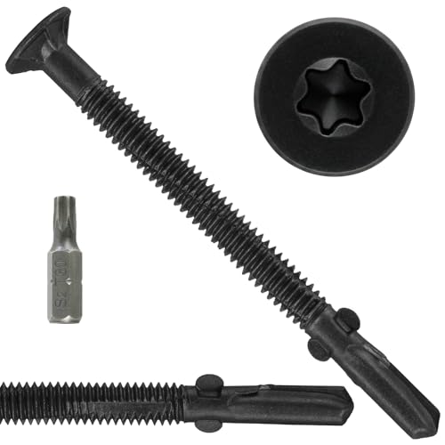 FMhotu #10 x 3 Trailer Deck Screws, Self-Tapping Sheet Wood Metal Screw, 124Pcs T25 Star Bits Reamer Tek Screws for Trailers, for Attaching Wood to Steel(Black) - color: Black, size: #10 x 3in 124pcs