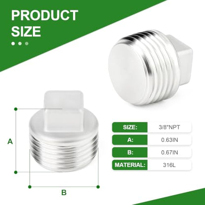 TAISHER 5Pcs 316 SS Cast Square Head 3/8"NPT Male Socket Pipe Plug - size: 3/8" MNPT(316 Plug)