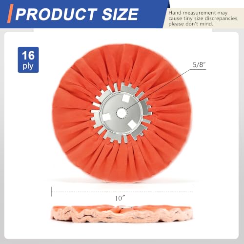 10" 16 Plys Orange Airway Buffing Wheel, 5/8'' Arbor Hole, Medium Cut for Angle Grinder, High-Efficiency for Aluminum, Stainless Steel & Chrome 2 pcs - color: Medium 2pcs
