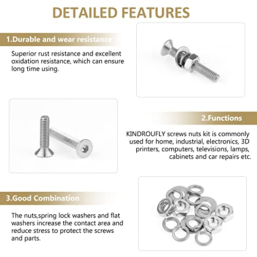 562 Pieces M3 x 4/6 /8/10 /12/16 /20mm Countersunk Head Socket Cap Screws Nuts Washers Assortment Kit, 304 Stainless Steel, Fully Machine Thread - size: M3, style: Countersunk Head Socket Cap