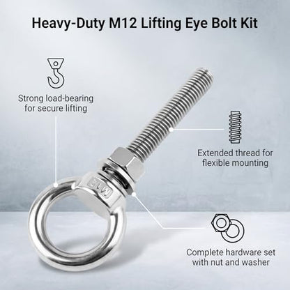 2 Pcs M12 Stainless Steel Eye Bolts with Nuts, 1/2" x 2.76" M12 x 70mm - size: M12x70mm (1/2"x2.76")
